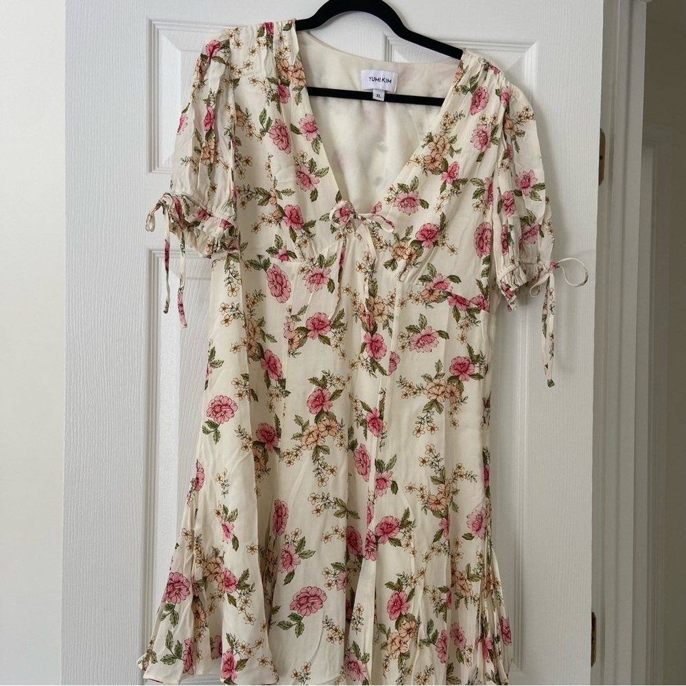 Yumi Kim Antropologie XL Trisha Ivory Pink Floral  Wrap-Style Cottagecore Dress